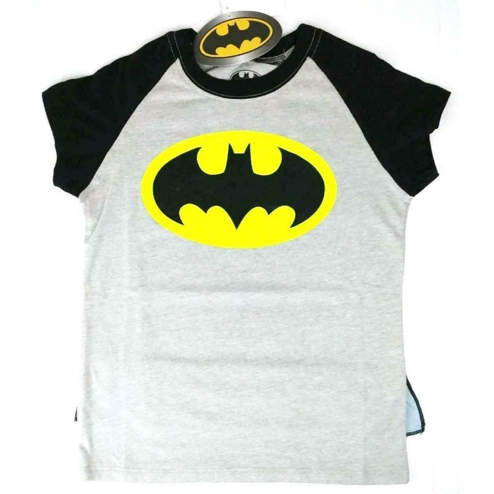 BATMAN Girls Medium Shirt Top New With Cape Glitter grey black yellow DC Comics